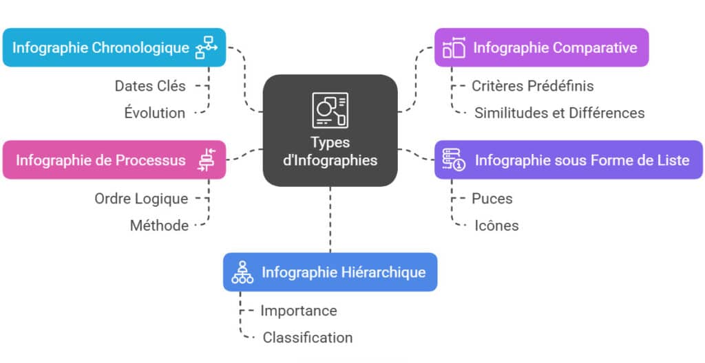 Infographie illustrant les 5 principaux types d'infographie