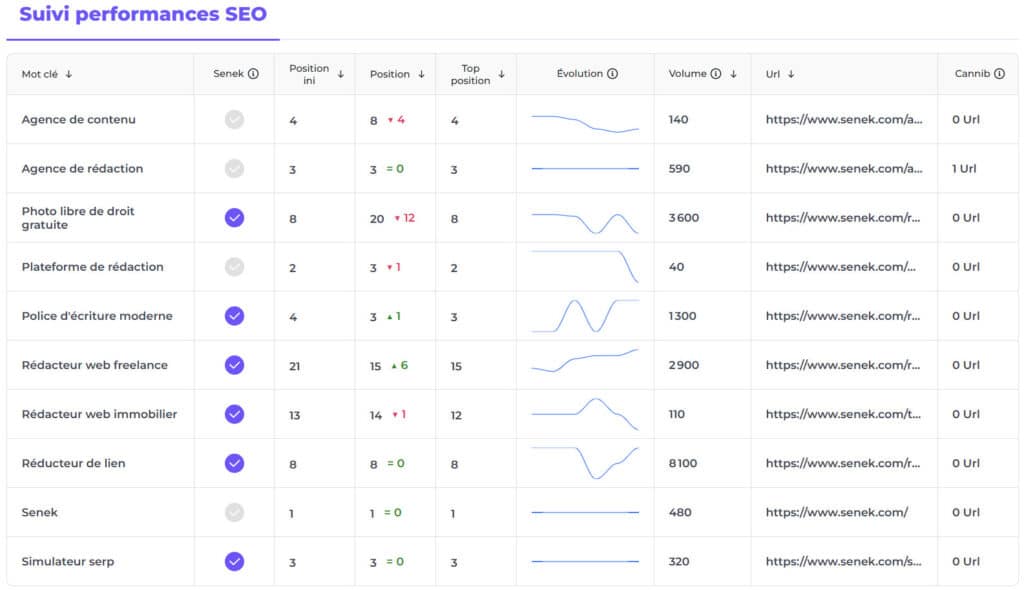 Tableau de bord de suivi des position SEO Google