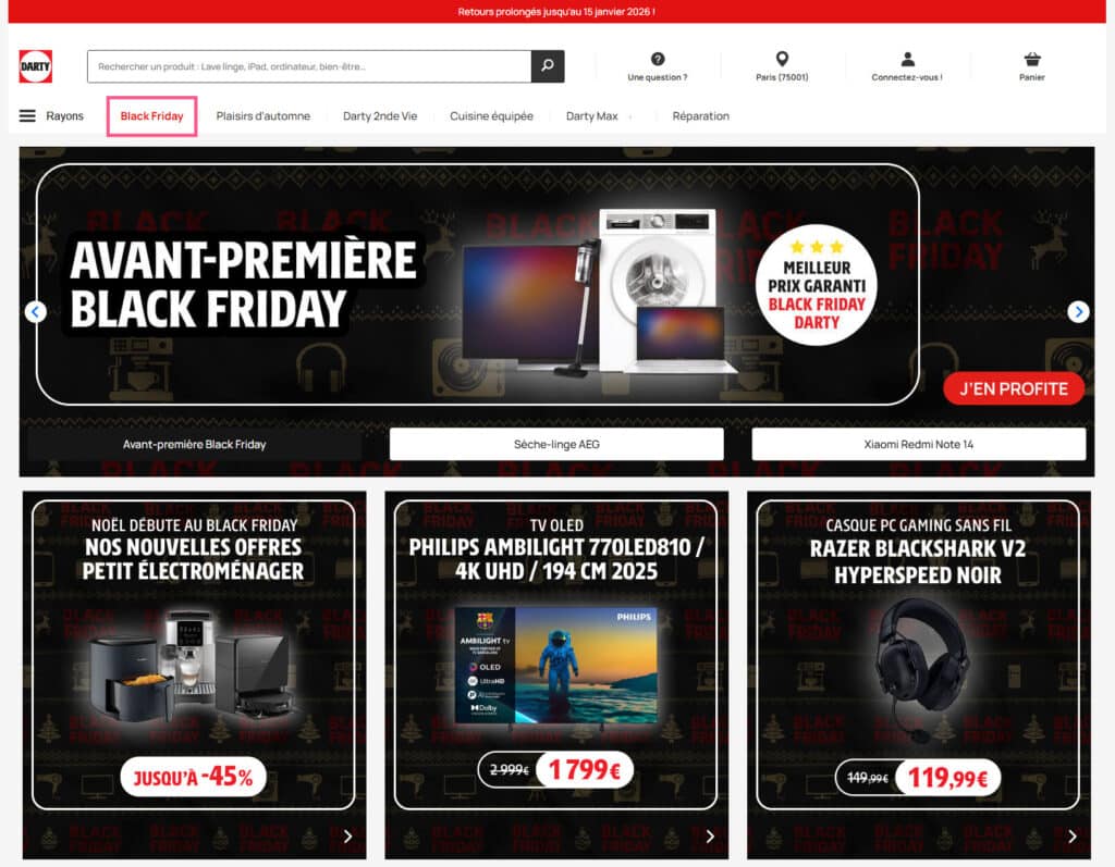 Black friday exemple site web darty
